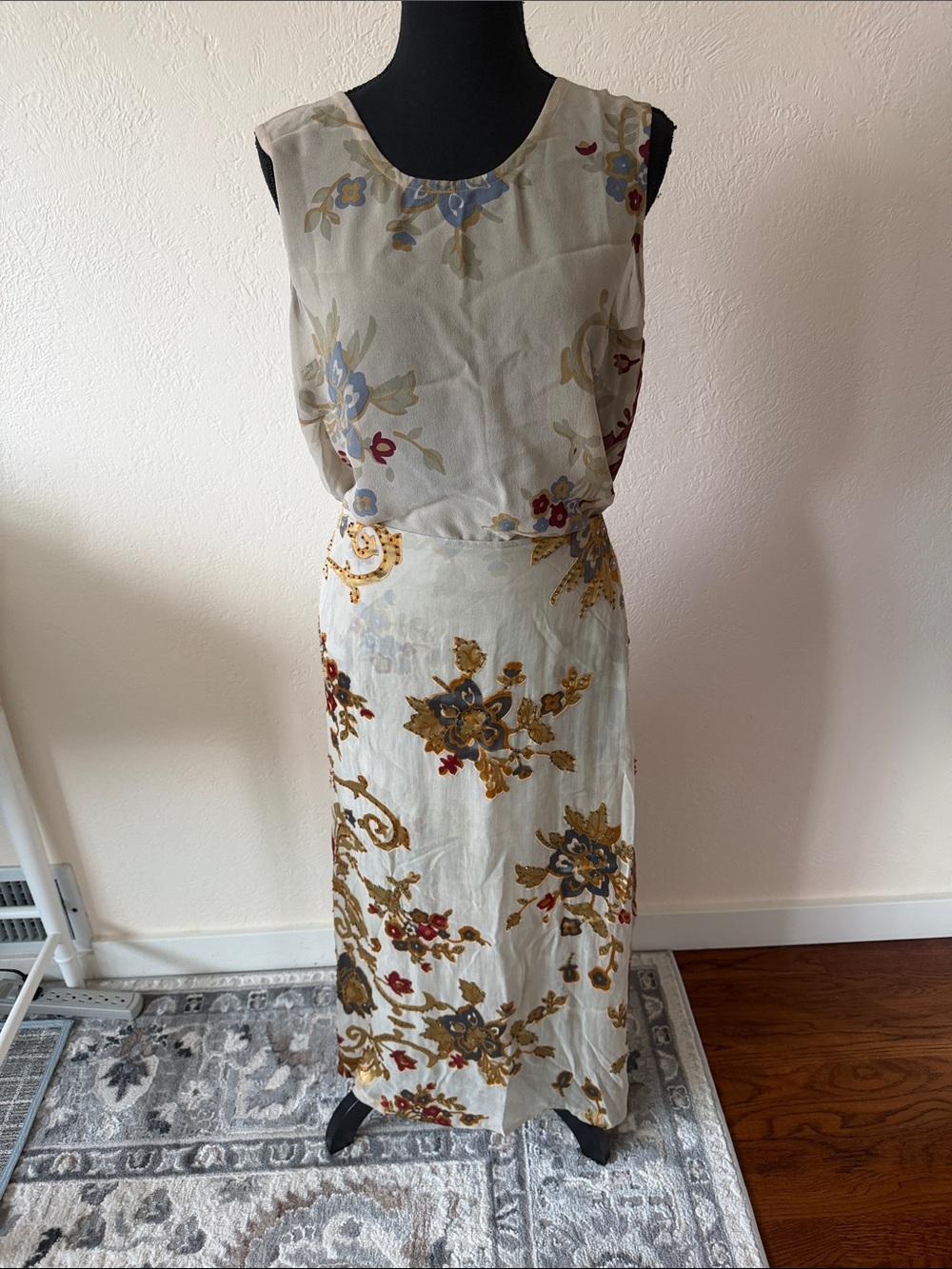 VINTAGE CITRON SANTA MONICA Floral Sleeveless SILK SET SIZE M